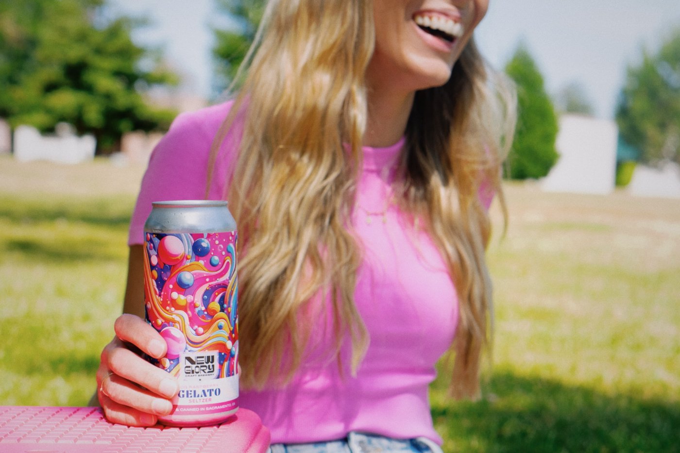 Two Trees team member enjoying a New Glory beer during an on-site content day